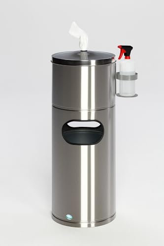 PROREGAL Desinfektionsstation für Papiertücher | 32 Liter, HxBxT 90x46x35cm | Edelstahl | Silber | Mülleimer Tuchspender