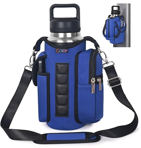 icolor Magnetic Gym Bag Water Bottle Carrier Holder with Phone Pockets & Shoulder Strap,Gym Magnetic Bag 5 Built-in Magnets Gym Accessories Organizer Pouch Sling Sleeve for Men Women