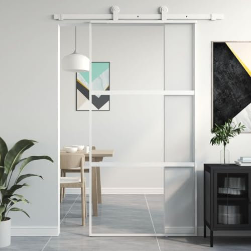 Gecheer Puerta corredera blanca 102,5 x 205 cm de vidrio templado y aluminio, puerta interior, juego de puertas correderas, para interiores, A155206