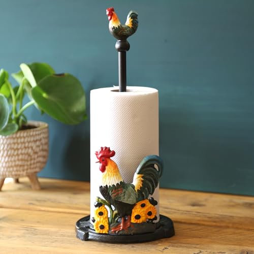 Cast Iron Cockerel Shaped Kitchen Countertop Roll Paper Stand Rooster Tissue Towel Holder