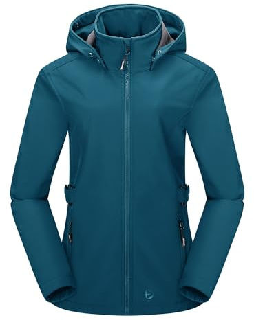 Outdoor Ventures Women's Waterproof Softshell Jacket Outdoor Hooded Jacket | Windproof, Fleece Lined, Breathable, Removable Hood, 4 Pockets, Adjustable Waist, for Hiking Camping Casual