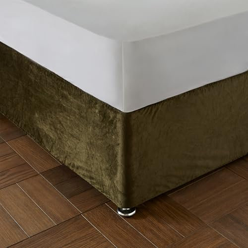 Catherine Lansfield Kingsley Cache-sommier de Divan élastique en Velours Mat King Vert Olive