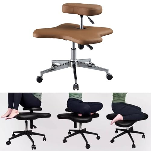 LULUMAIC Ergonomischer Kniestuhl, Stuhl mit gekreuzten Beinen, Meditationsstuhl mit Rollen, reduziert Rücken- und Nackenbelastung, für Zuhause und Büro (Dunkelbraun, Einheitsgröße)