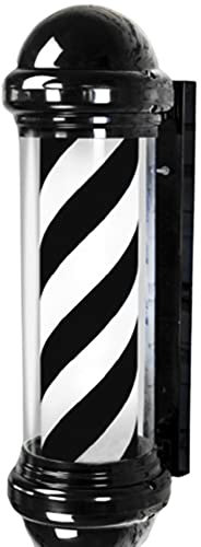 OJXIER Letrero de barbería con luz LED para Poste - Letrero de salón con Rayas Blancas y Negras Giratorio Resistente al Agua, Ilumina y atrae con Este Letrero de barbería con luz LED
