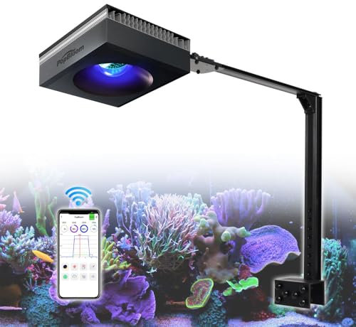 PopBloom Meerwasser Led Beleuchtung, App-Steuerung 90W Salzwasser Aquarium Led Light, Volles Spektrum Aquarium Licht Led Reef Salzwasser mit Arm-Kit, für 60cm Korallen Marine Tank