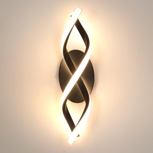 DELIPOP Applique Murale Interieur, 16W 1800LM Noir Lampe Murale LED 3000K | Moderne Appliques Design Incurvée pour Chambre Couloir Salon Escalier