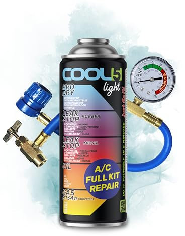 COOL5 recharge gaz de remplacement r134a, réfrigérant de remplacement r134a pour climatisation automobile - 1 boîte 5en1, 235 g + tuyau de mesure