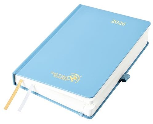 POPRUN Agenda 2026 Journalier 21,5 x 14,5 cm | Couverture Rigide,1 Page par Jour A5 Planner,D'Jan 2026 à Déc 2026,12 Mois,Avec signet à 2 rubans,Papier 80 g/m²,Bleu brume