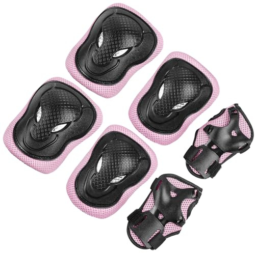 BOSONER Knieschoner Kinder Schützer Inliner: Schoner Inliner 6er Set Knie und Ellenbogenschützer Kinder Schutzausrüstung für Inliner Skates Scooter Fahrrad Rollschuhe (Schwarz/Rosa, M (6-15Jahre))