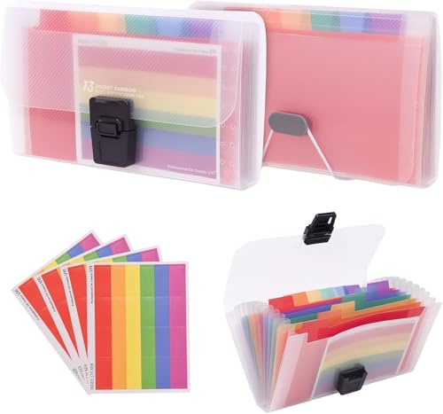 2-pack flash-korthållare regnbåge 13 fickor A6 dragspelsmapp organisatör för kort, kuponger, kvitton, skatteposter, mini biljett expanderande mapp, expanderbar bärbar mapp