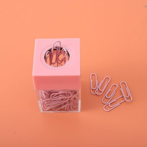 Mioaoa Pink Magnetic Paper Cilp Dispenser Holder Clear Acrylic Paper Clip Organizers with Magnetic Top for Desk Cute Office Binder Clip, Hair Clip,Paper Clip Desk Supplies Holders