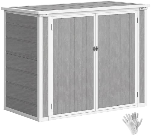 Outsunny 41 Cu. Ft. Outdoor Storage Shed with Chain Lid, Waterproof Outdoor Horizontal Trash Can Storage with Lockable Storage Box for Trash Cans, Garden Tools, Gray