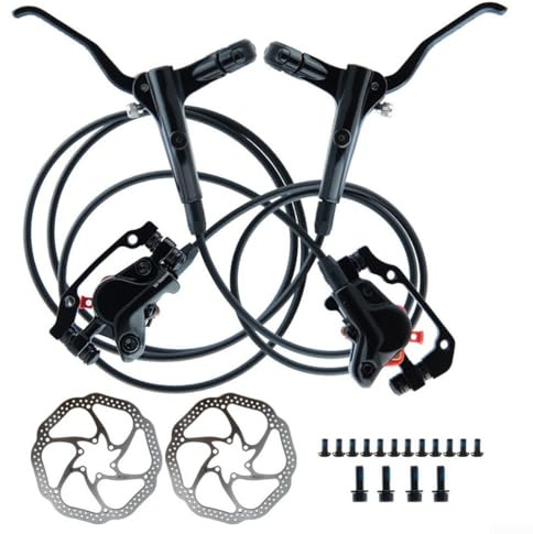Eawfgtuw Ensemble de freins à disque hydrauliques pour VTT - Étrier à double piston pré-rempli avec levier en alliage d'aluminium - Composants de frein de vélo (gauche, arrière, droite)