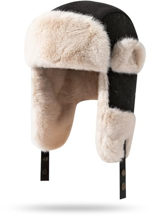 NLAND Gorro de Invierno con Orejeras Unisexo Sombrero de Trampero con Forro de Felpa Gorros de Aviador Piel Sintética de Esquí Ciclismo,Negro Talla única