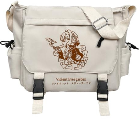 Tongyundacheng Sac fourre-tout mignon de dessin animé, violet Evergarden Anime Sac à bandoulière, grande capacité, sac d'école décontracté léger, cadeaux pour les fans d'anime, blanc, 32x26cm