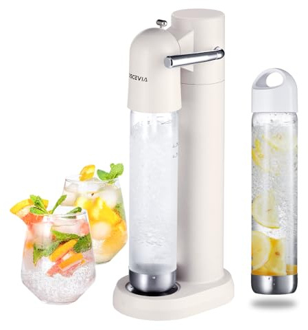 Sparkling Water Machine, Seltzer & Carbonator for Drinks, Soda Steaming Dispenser, Carbonator Machine with 2 BPA Free Bottles(1L), Compatible with Screw-in 60L CO2 Cylinder(NOT Included), White