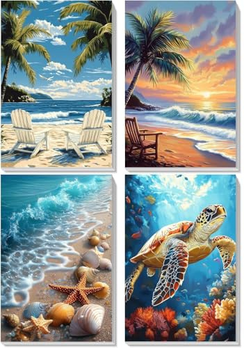 ZUUMGAR Pintar por Numeros para Adultos Niños,4 Pcs DIY Pintura por Números, Kit de Pintura al óleo de Lienzo para con Pinceles sin Marco (20 * 30cm)