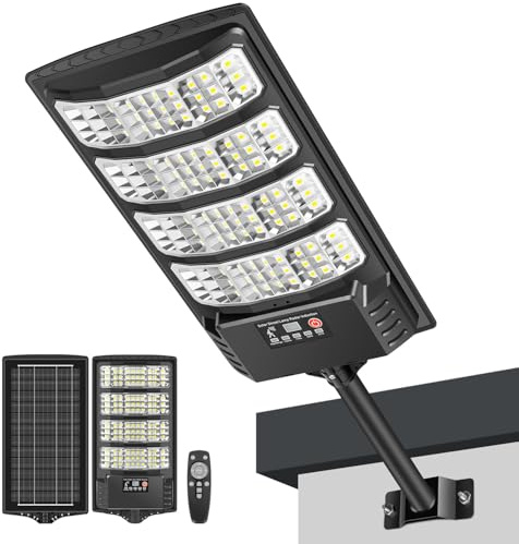 LEKIA Lampione Solare LED Esterno, 6500K Luce Solari da Esterni dal Tramonto All'alba con Sensore di Movimento e Telecomando, Lampada Solare IP66 Impermeabili Faro Stradale con per Giardino, 1 Pezzi