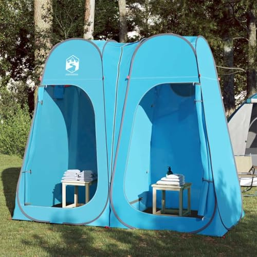 Tente de Confidentialité Pop-Up, Imperméable et Coupe-Vent, Cabine de Douche Camping Polyester 190T, Double Entrée Zippée, Stable avec Piquets, Tente de Plage et Familiale, Bleu, 233 x 120 x 193 cm