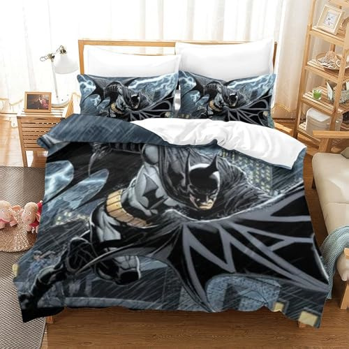 BEDPOCHY 3D, Imprimé Batman Literie en Microfibre Super Douce Et Respirante Housse De Couette 3 Pièces Et Taie d'oreiller King（220x240cm）