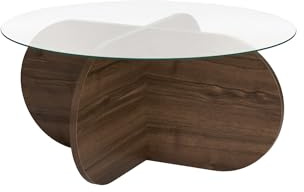 Table Basse élégante, Noyer et Transparent, 75 x 35 x 75 cm, Plateau de Table 100% Verre de sécurité, Cadre 100% mélaminé, épaisseur de 18 mm, Design Moderne pour Le Salon