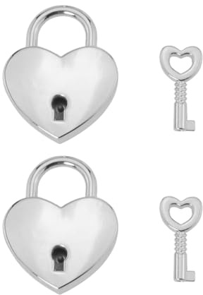 JUKOTA 2 pièces mini cadenas en forme de cœur vintage avec clé en forme de cœur pour armoire, boîte à bijoux, journal intime, tiroir (argenté)