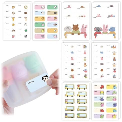 JUGUTA Klebeetiketten Namen Kinder 16 Blätter 140 Sticker Personalisierte Aufkleber Kindergarten Klebeetiketten Bunte Farben Für Schulen Babyflaschen