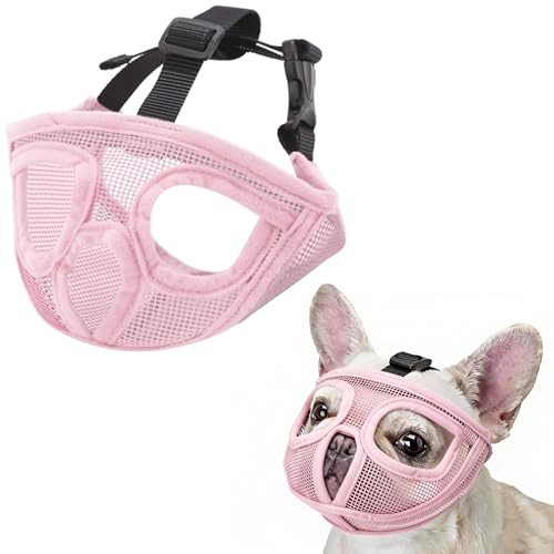 JOYPAWS Maulkorb für Hunde mit kurzer Schnauze, Französische Bulldogge, Maulkorb mit weichem Netz, verstellbar, Anti-Bissen, Kauen, Bellen, für mittelgroße Rassen, Mops/Boston Terrier, Rosa, M