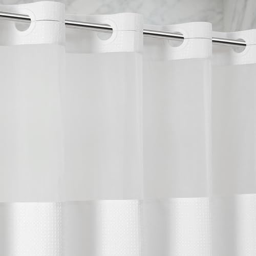 Zemyovia Wasserdichter Waffel-Duschvorhang mit Mesh-Oberteil, 180 x 190 cm, 260 GSM Schwerer Stoff, Anti-Schimmel, mit 10 langlebigen Ösen, Hotel Spa Stil, Maschinenwaschbar, Weiß