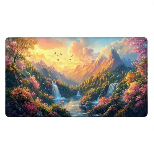 Tappetino Mouse Gaming XXL, 1600x800x3mm Grande Tappetino Scrivania Cuciti Base in Gomma, Mouse Pad Impermeabile Antiscivolo, Desktop Migliora Precisione Velocità (Cascate Delle Montagne) xR7-719