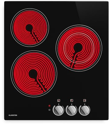 Klarstein Placa Vitroceramica 3 Fuegos - 45 cm, 4700 W, 3 Zonas con Zona Doble, Mandos Giratorios, Indicador Calor Residual, Apagado Automático & Bloqueo Infantil, Fácil Limpieza