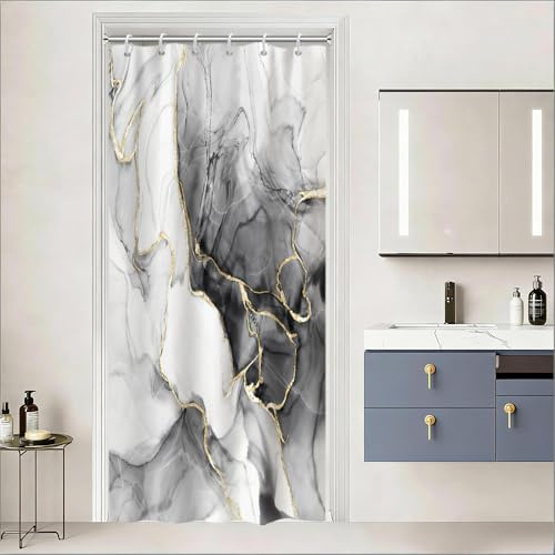 Uiiooazy Tenda da Doccia Antimuffa 90x180cm Effetto Marmo Grigio Nero | Tenda da Doccia Sfumata Astratta Moderna Impermeabile Tessuto in Poliestere Lavabile per Vasca da Bagno con 6 Anelli