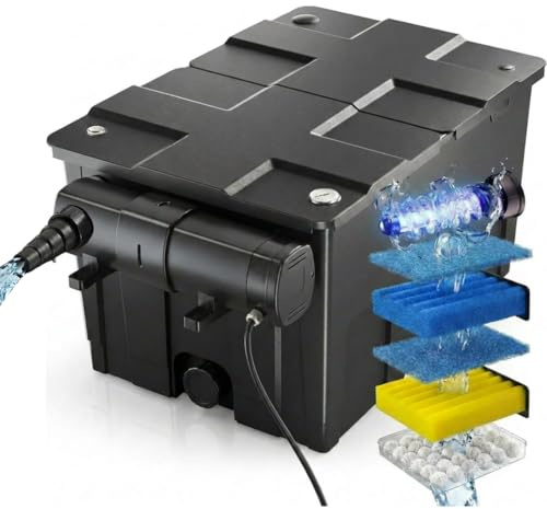 TEICHER Durchlauffilter 12.000 l/h + 24W UVC Teichfilter bis 60.000 Liter Komplettset mit UVC Klärer für klares Wasser | Gartenteichfilter für gesundes Teichklima & Starke Wasserqualität