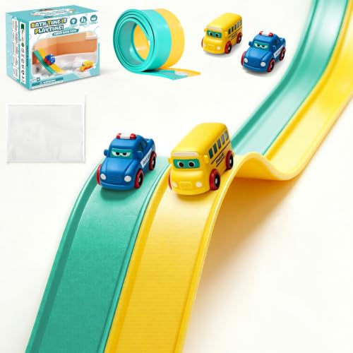 Badespielzeug Baby, Flexible Kugelbahn Badespielzeug mit 2 Autos Badespielzeug, Badewannenspielzeug Rennauto Wasserspielzeug Badewannen Geschenk für Jungen Mädchen ab 3 +
