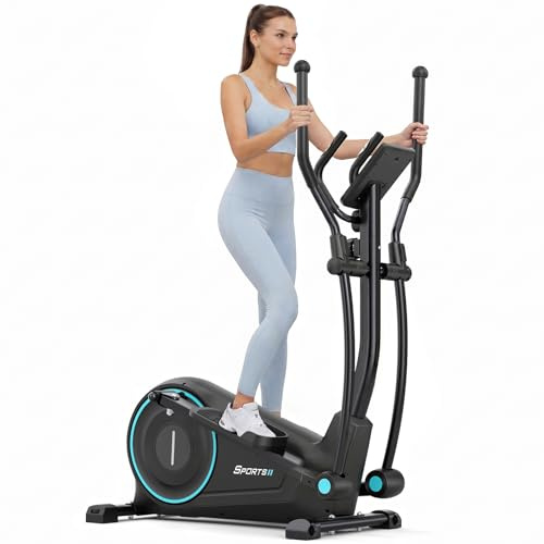 Dripex Cross Trainer, Ultra-Quiet Magnetic Elliptical Machine for Home, 38cm Stride Elliptical Trainer, 16 Resistance Levels, 8kg Flywheel, LCD Monitor, Pulse Sensors & Device Holder