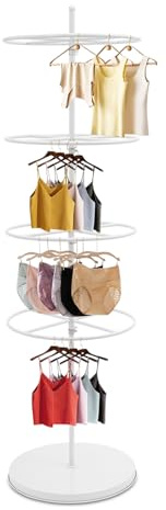 Stendibiancheria girevole a 4 ripiani, rotante a 360°, in ferro con ripiani regolabili in altezza, per biancheria intima, calze, pantaloncini, sciarpe, scaffale per negozio di abbigliamento, bianco