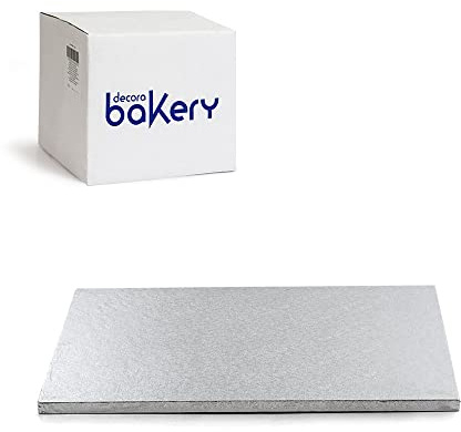 Decora, 0931223 Rechteckiger Stabiler Tortenuntersetzer, Silberfarben, aus mit Aluminium beschichteter Zellulosepaste, Robust und strapazierfähig, Ideal zum Präsentieren von Torten, 35 x 45 x 1,2 cm.