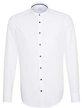 Seidensticker Herren Slim Langarm mit Stehkragen bügelfrei Businesshemd, Weiß (Weiß 1), 39
