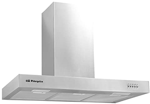 Orbegozo DS 56190 B IN - Campana extractora decorativa 90 cm, acero inoxidable, extracción: 630 m3/h, chimenea ajustable, 3 niveles de potencia, 190 W