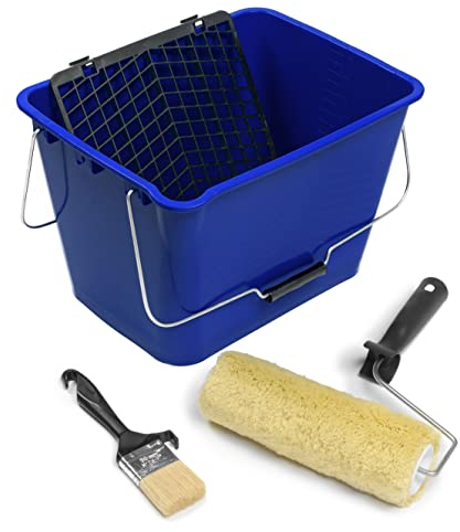 KIT TERRAZAS y SUELOS - Rodillo de Pintura Calidad Profesional con Cubeta Rejilla y Brocha - CUBETA 16 L CON REJILLA - PALETINA 50 mm - ESPECIAL IMPERMEABILIZACIÓN