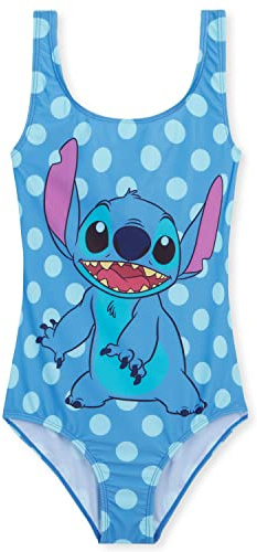 Disney Maillot de Bain Fille, 1 Pièce Maillots de Bain Fille à Volant Ensemble (Bleu Stitch, 11-12 Ans)