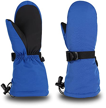 Pesaat Kinder Skihandschuhe Winter Jungen Mädchen Handschuhe Wasserdicht Winddichtem Fausthandschuhe Dicke Wärmende Skifäustlinge (Königsblau, 4-6Jahren,L)