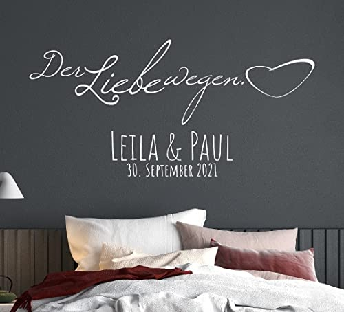 tjapalo® ul26 romantisches Wandtattoo Schlafzimmer liebe Spruch Wandspruch Wohnzimmer Wandtattoo Liebespaar Liebessprüche mit Namen Datum, Farbe: Schwarz, Größe: B100xH34cm