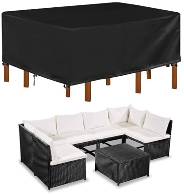 Landrip Abdeckplane für Gartenmöbel, Wasserdichte Schutzhülle 420D Oxford, GartenTisch-Rechteckig, Winterfest -250x210x90cm
