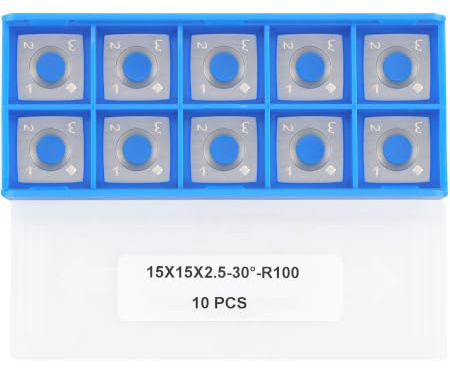 CDBP HM Vorschneid-Wendeplatten 15x15x2,5mm mit R100 Radius Schneidekante für Schaftfräser-Fräswerkzeuge und Hobelköpfe oder Hobelwellen, 10 Stück