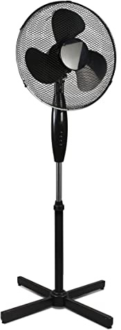 Prem-i-air Black 16 Inch (40 cm) Oscillating Cooling Pedestal Standing Fan with 3 Speed Settings, Adjustable Height and Fan Head Angle, and Quiet Operation For Homes, Bedrooms and offices.