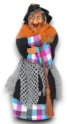 KORAT Befana Decorativa con Luci e Suoni in Resina con Scopa Statuetta Artigianale Decorazione Vari Modelli e Colori Idea Regalo Epifania (Befana - 35 cm - Luci e Suoni)