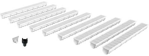 Entwässerungsrinne MEA DECOLINE aus GFK, 9er Pack (9x1m) mit Längsstabrost aus Kunststoff in steingrau ohne Zubehör - Entwässerungssystem für Terrassen, Schwimmbäder, Garageneinfahrten, Fußgängerzonen