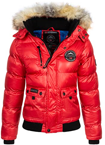 Geographical Norway Bugs Lady - Winterjacke Damen Warme Steppung Mann Herbst Winter - Warme Manteljacke leicht Kapuze - Daunenjacke Windstopper Langarm Polsterung - Frauen (Rot L)