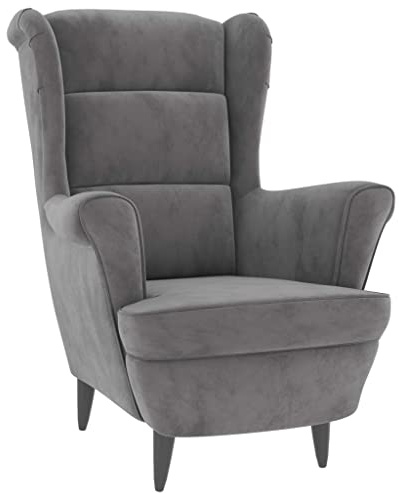 KOIECETA Sessel Ohrensessel Loungesessel Fernsehsessel Relaxsessel Wohnzimmersessel Moderner Bequemer Armsessel Polstersessel Lounge Hellgrau Samt, V32406